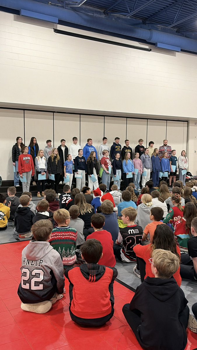 ADM Singers performed for all 5th and 6th graders today during class. This choir performed Holiday Carols for the younger kids, who joined us on some songs!!