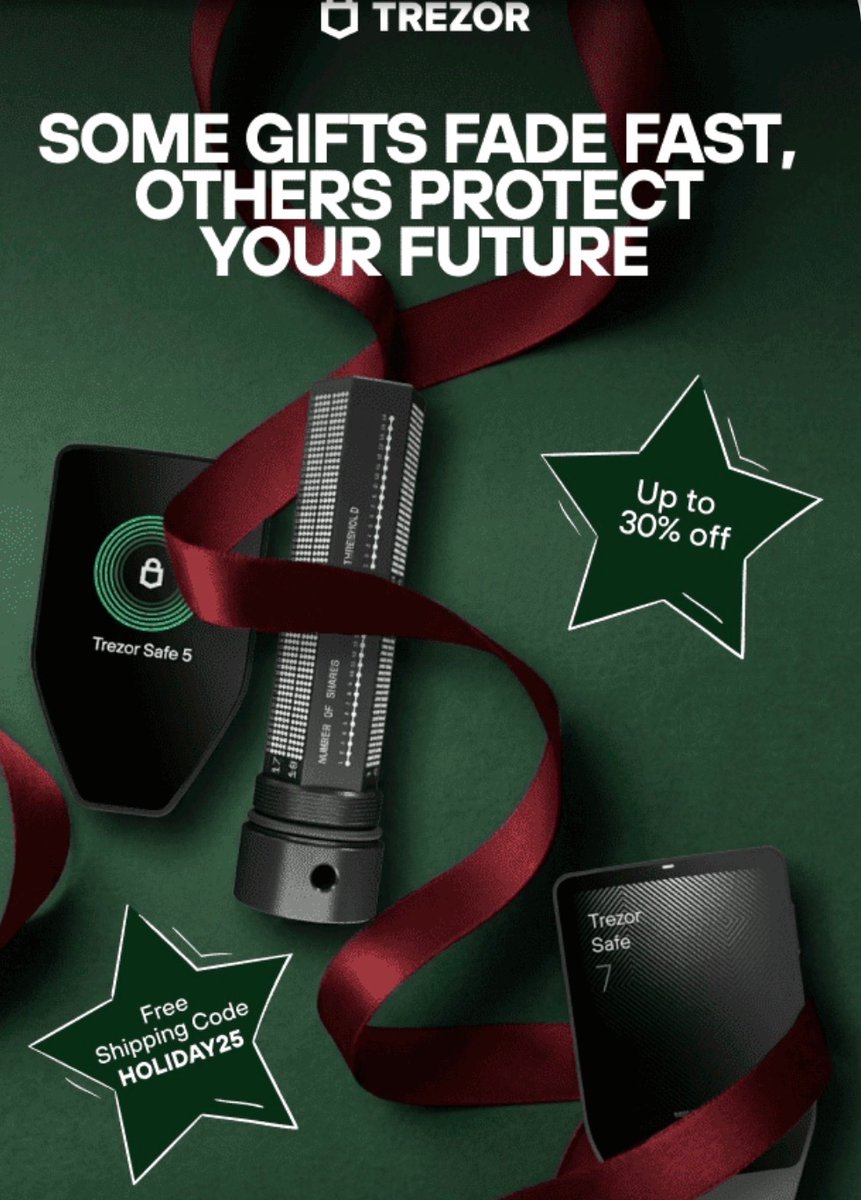 JokHodl's tweet photo. Free worldwide shipping on every order with promo code HOLIDAY25 🎁
👉🏻 https://t.co/HT0YM280Eu
Secure your keys
Own your Bitcoin
#Trezor #Bitcoin #NotYourKeysNotYourCoins #SelfCustody #BitcoinSecurity
#HardwareWallet #ColdStorage #FixTheMoney #BitcoinOnly #ProofOfKeys
#Sovereignty #FinancialFreedom #StackSats #Cypherpunk
