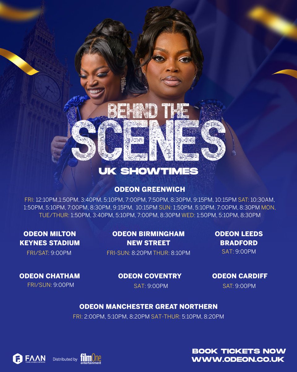 funkeakindele's tweet photo. Compliment of the season to my amazing fans in the UK & Ireland! Good news, BEHIND THE SCENES is still showing in SELECT ODEON cinemas,swipe left! This is a film for everyone, so watch with your family and friends and make it a weekend to remember. (Ticket link in bio).
Thank you for all your love and support.