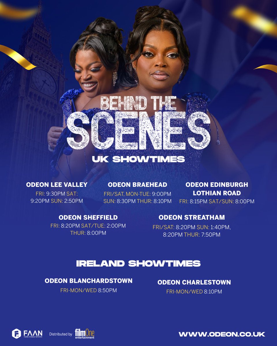 funkeakindele's tweet photo. Compliment of the season to my amazing fans in the UK & Ireland! Good news, BEHIND THE SCENES is still showing in SELECT ODEON cinemas,swipe left! This is a film for everyone, so watch with your family and friends and make it a weekend to remember. (Ticket link in bio).
Thank you for all your love and support.
