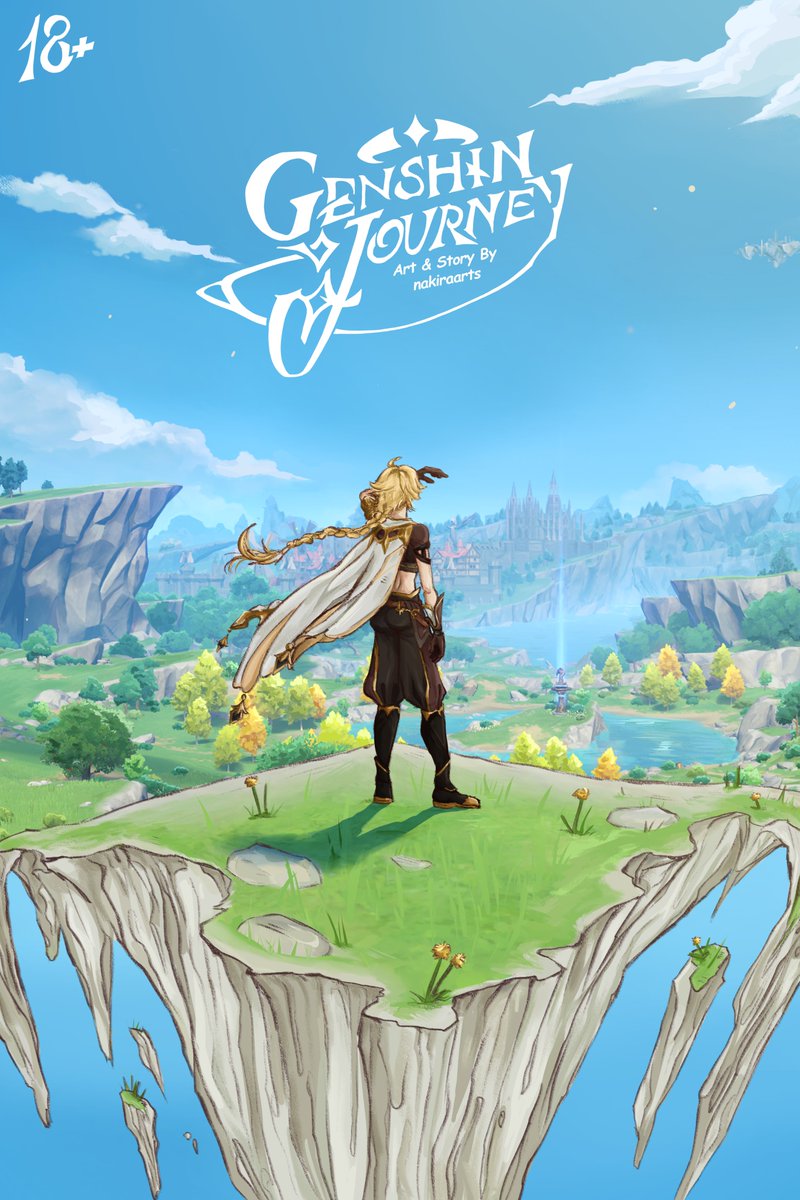 I've already said that I'm slow, but I'm still doing it all! 
Here's the poster for my upcoming comic:

Genshin Journey

#genshinimpact #genshinjourney #gay