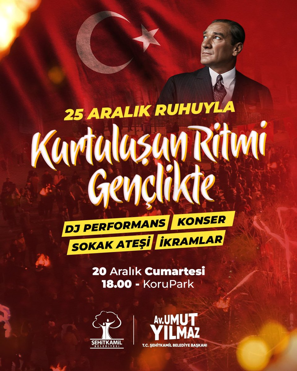 bese_yakup's tweet photo. 25 Aralık ruhunu gençliğin enerjisiyle yaşatıyoruz 🇹🇷🔥

Kurtuluşun ritmi bu kez gençlikte atıyor!

🎶 DJ performans
🔥 Sokak ateşi
🎤 Konser
☕️ İkramlar

📍 KoruPark
🗓 20 Aralık Cumartesi
⏰ 18.00

Haydi gençlik, bu coşkuya sen de ortak ol! ✨

@abdulhamitgul 
@fmfedaioglu 
@FatmaSahin 
@avmustafadurmus 
@ismailguler027
@umutymz 
@kilichulya_ 
@avyaseminkaraca 
@AKPartiG_Antep 
@AKGenclikGM