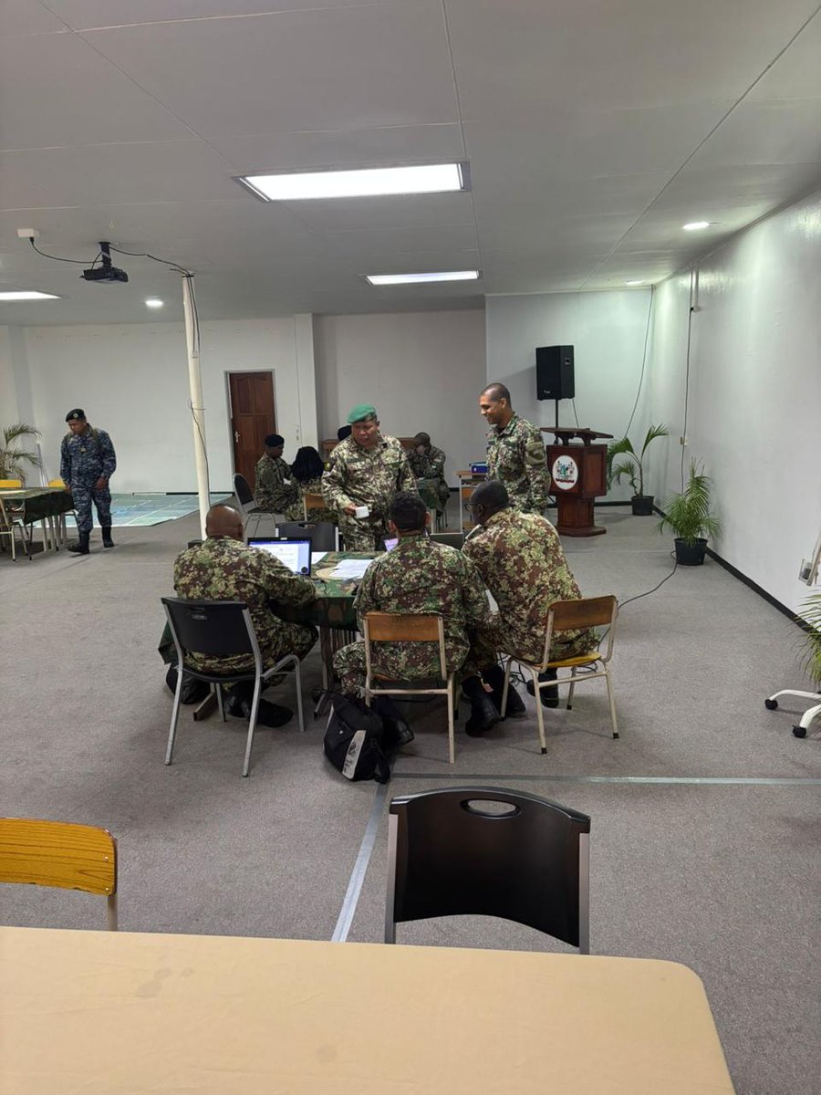 WKioeASen's tweet photo. The Suriname Armed Forces Organize Table Top Exercise (TTX)
The Suriname Armed Forces organize a Table Top Exercise (TTX) on December 16th and 17th in preparation for an operation. The goal of this exercise was to test decision-making, procedures, coordination, and interoperability without physically deploying troops.
A TTX, according to NATO standards, is a structured, scenario-driven exercise in which staff members, planners, and commanders respond—physically or digitally—to incidents, disasters, dilemmas, and operational challenges.
Fifteen officers from the S-staffs of the various branches of the armed forces participated in the exercise. At the end of the training, they received a certificate of participation. The TTX was organized by G3 of the armed forces.