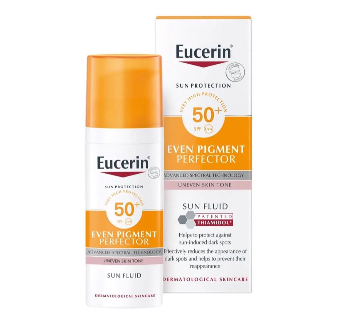 These two sunscreens have one thing in common - They help with pigmentation.

The Eucerin even pigment perfector sun fluid contain a major ingredient called THIAMIDOL which helps target the root cause of dark spots and
hyperpigmentation by inhibiting tyrosinase, the key enzyme