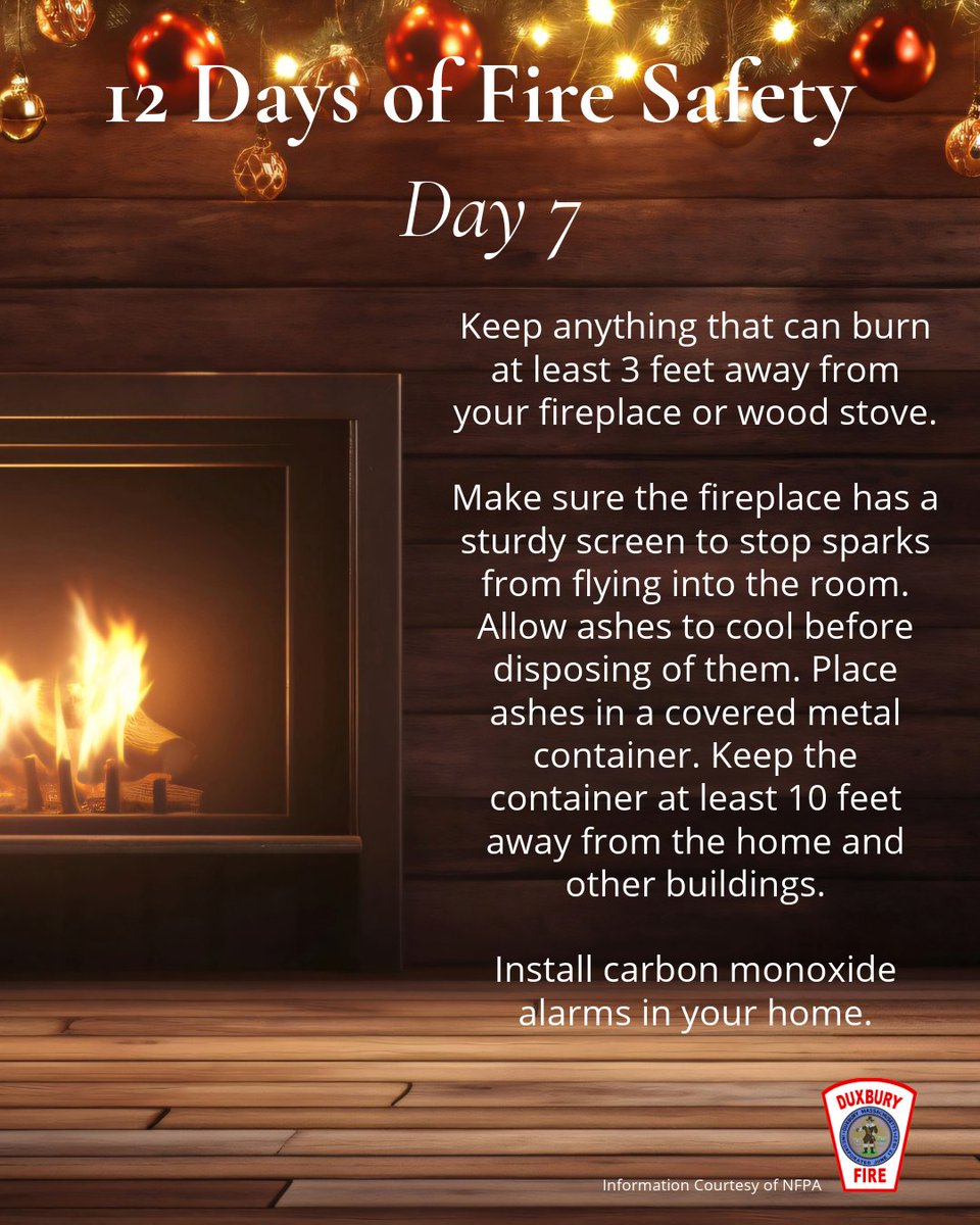 DXFD_PIO's tweet image. Day 7: Make sure to keep your friends and family warm and safe this holiday season by following these fireplace safety tips.⁠
⁠
#DXFD #12daysoffiresafety #fireplace #fireplacesafetytips #NFPA