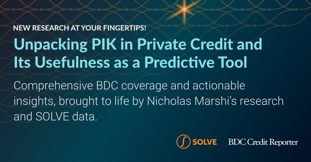 Nicholas Marshi examines the role of Pay-In-Kind across BDC portfolios and whether shifts in PIK levels can provide early insight into credit quality, performance changes, or emerging stress: hubs.ly/Q03YCWnd0 

#PrivateCredit #BDCs #CreditMarkets #FixedIncome #PIKIncome