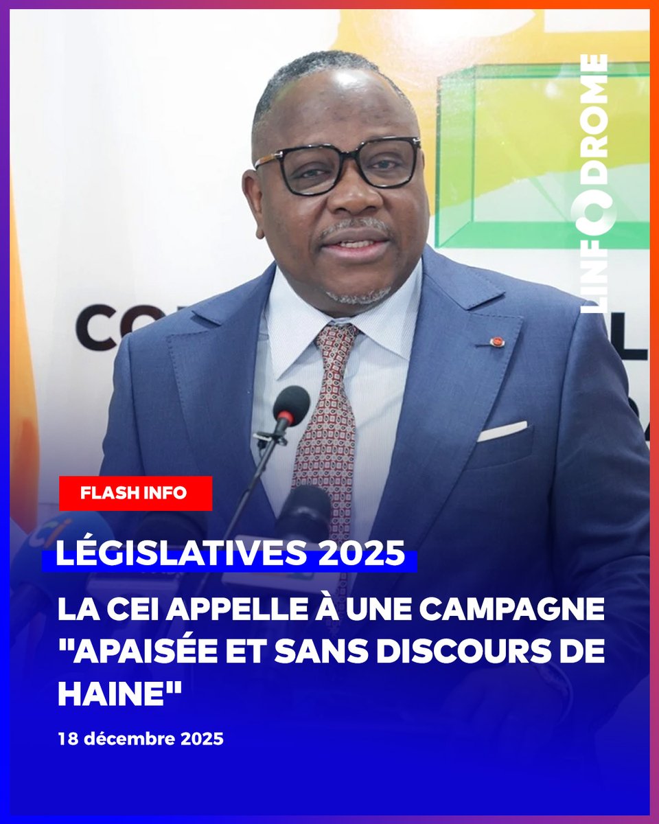 La Commission électorale indépendante (CEI) a officiellement donné le coup d'envoi de la campagne électorale des élections législatives du samedi 27 décembre 2025, ce jeudi 18 décembre 2025.

f.mtr.cool/lsaslcoyye 

#linfodrome