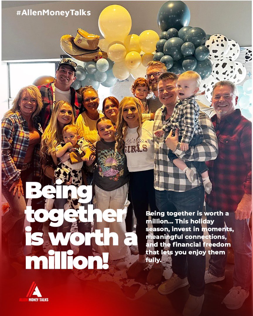 AllenMoneyTalks's tweet photo. Being together is worth a million... This holiday season, invest in moments, meaningful connections, and the financial freedom that lets you enjoy them fully. https://t.co/CkeTU70BYK