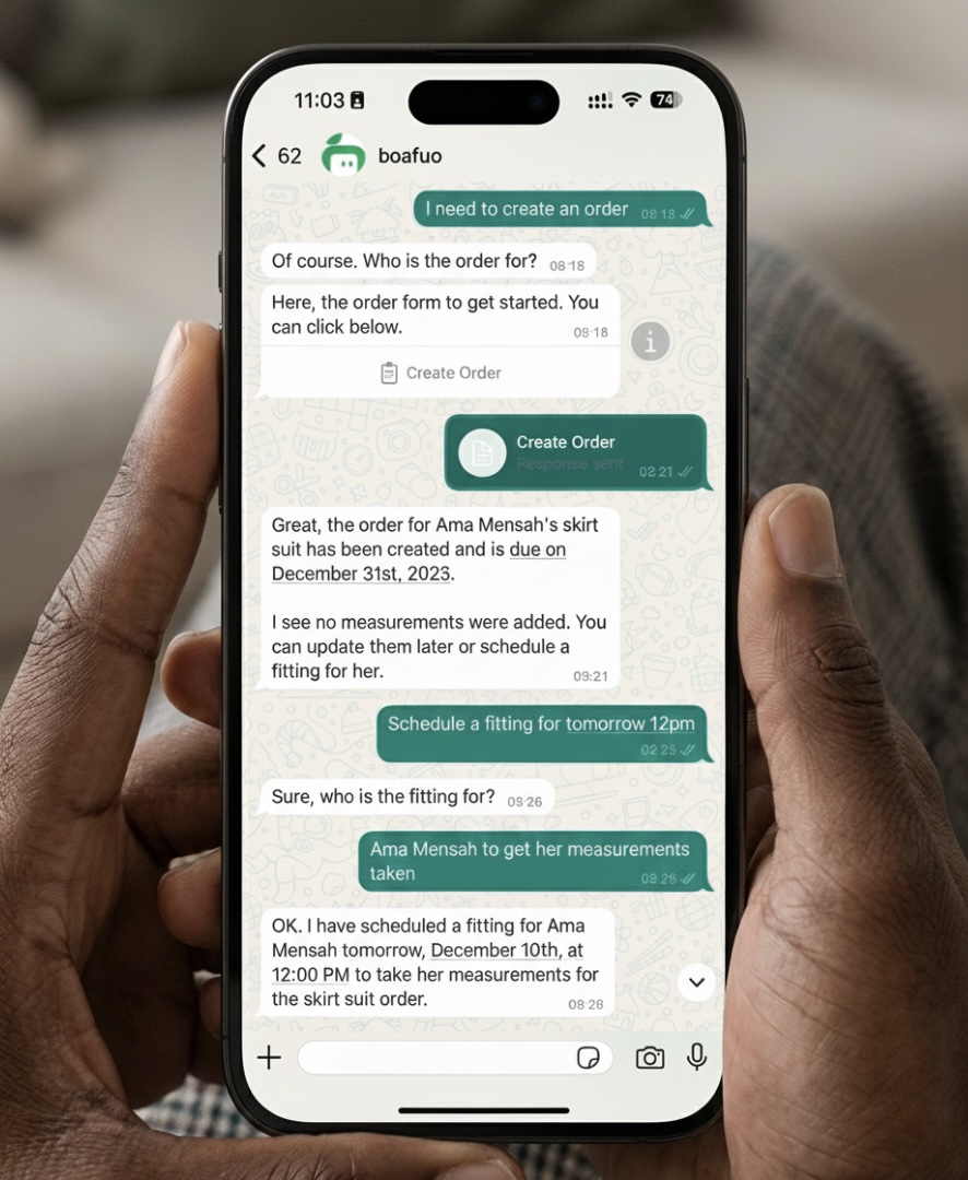 boafuoapp's tweet photo. the tailor who responds in 2 minutes vs 2 hours gets the order
boafuo makes you the fast responder https://t.co/VBnKs0J8Lq