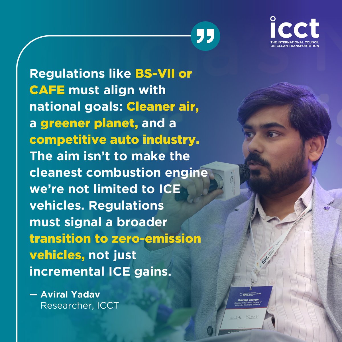 TheICCT_India's tweet image. Aviral Yadav, @TheICCT participated in a panel discussion hosted by @EPIC_India on “#Cleaner Engines, Tougher Standards: Understanding India’s Next Regulatory Leap.”

🔑Takeaways from the discussion emphasized the need for strong enforcement, meaningful penalties &amp;amp; expanded CAFE
