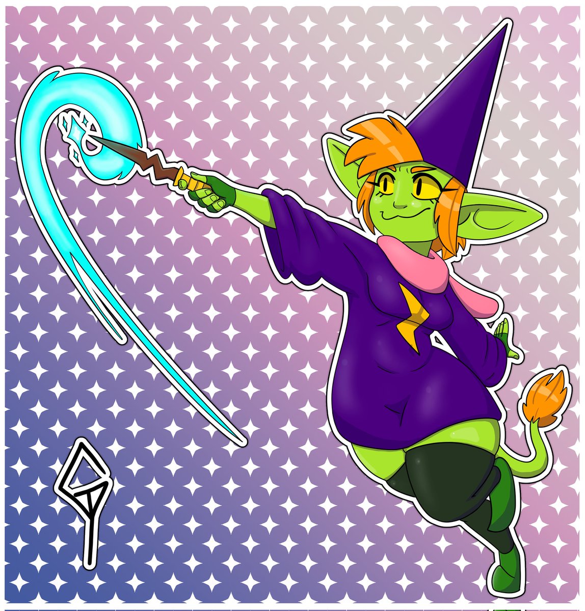 Drawing for my friends <a href="/GoblinPink/">GoblinPink (goblinpink.bsky.social)</a>. Izzy is the best spell caster of all time bwahahaha!
#goblin #fantasy #wizard #shortstack