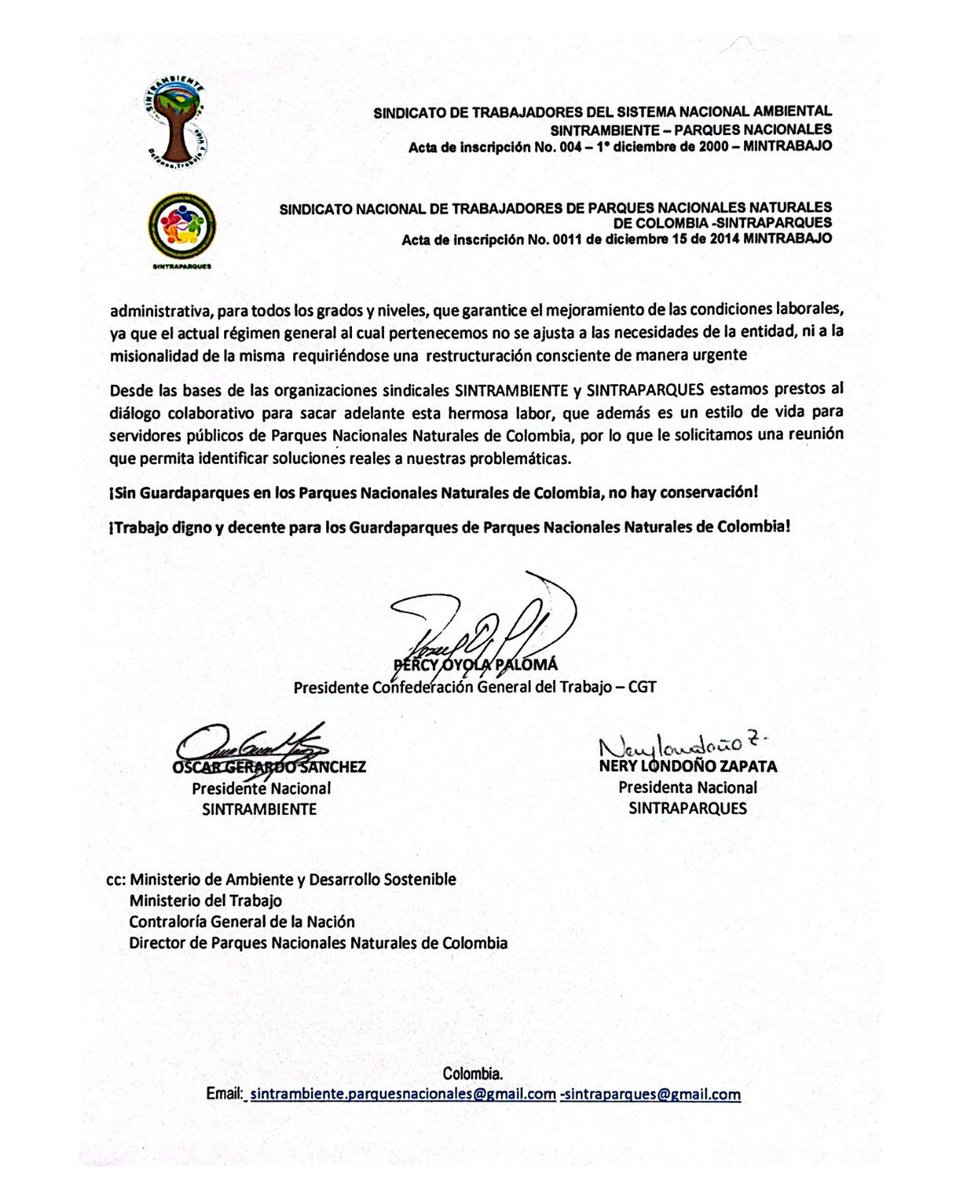 SintrambienteNa's tweet photo. Las organizaciones sindicales de @ParquesColombia hacemos un llamado al presidente @petrogustavo, para que se apoye el trabajo de la personas que cuidan el corazón, de la #PotenciaDeLaVida y #ElPaisDeLaBelleza 
#SinGuardaparquesNoHayConservación  @MinAmbienteCo @ParquesComoVan https://t.co/VYHiEo4E0D