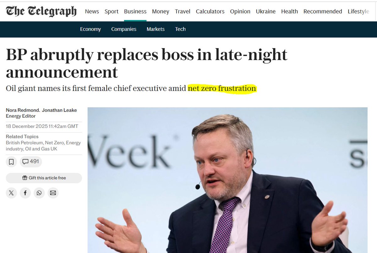 Net Zero is in full retreat now. BP, who embraced the whole eco- thing wholesale, with tag line "beyond petroleum" have just kicked out their CEO and replaced him with an old school ex-Exxon fossil fuel hardliner.