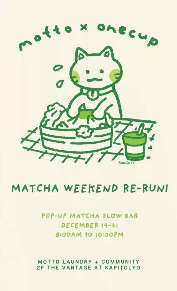 hello!!! last hurrah of the year (NOT an art market) is a tiny popup in kapitolyo! if you happen to be in the area, stop by to uh!! do your laundry!! get some bomb ass matcha!! be bullied by me (affectionate)!!
