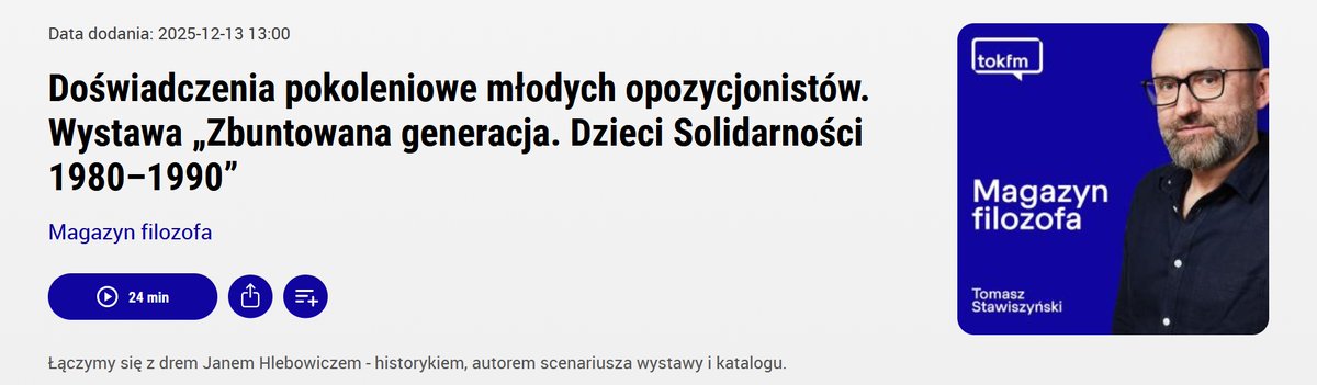 JHlebowicz's tweet photo. W "Magazynie filozofa" @radiotokfm prowadzonym przez Tomasza Stawiszyńskiego rozmawialiśmy o najmłodszym pokoleniu opozycjonistów w PRL i wystawie oraz katalogu mojego autorstwa "Zbuntowana generacja. Dzieci Solidarności 1980–1990" @ids1980pl: https://t.co/Wijk037vge https://t.co/bT8yEJ3j58