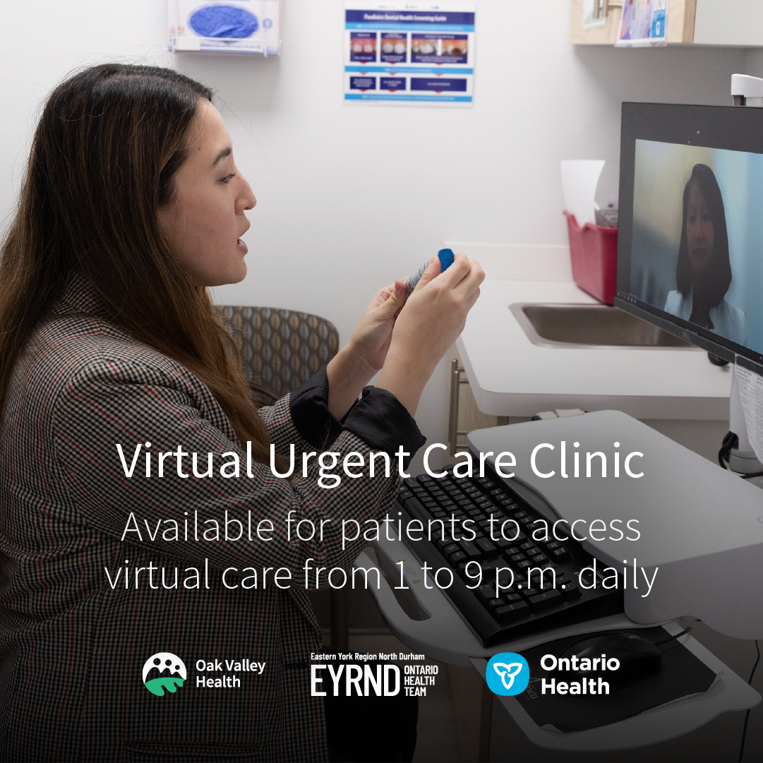 OakValleyHealth's tweet photo. Our Virtual Urgent Care Clinic is open to residents of all ages in the central region of Ontario who require access to a nurse practitioner. Open daily from 1 to 9 p.m. for urgent, non-life-threatening conditions. 💻

@EYRND_OHT | @WesternYROHT | @OntarioHealthOH | @ON_Health_Cen https://t.co/tXTKbWAJSa