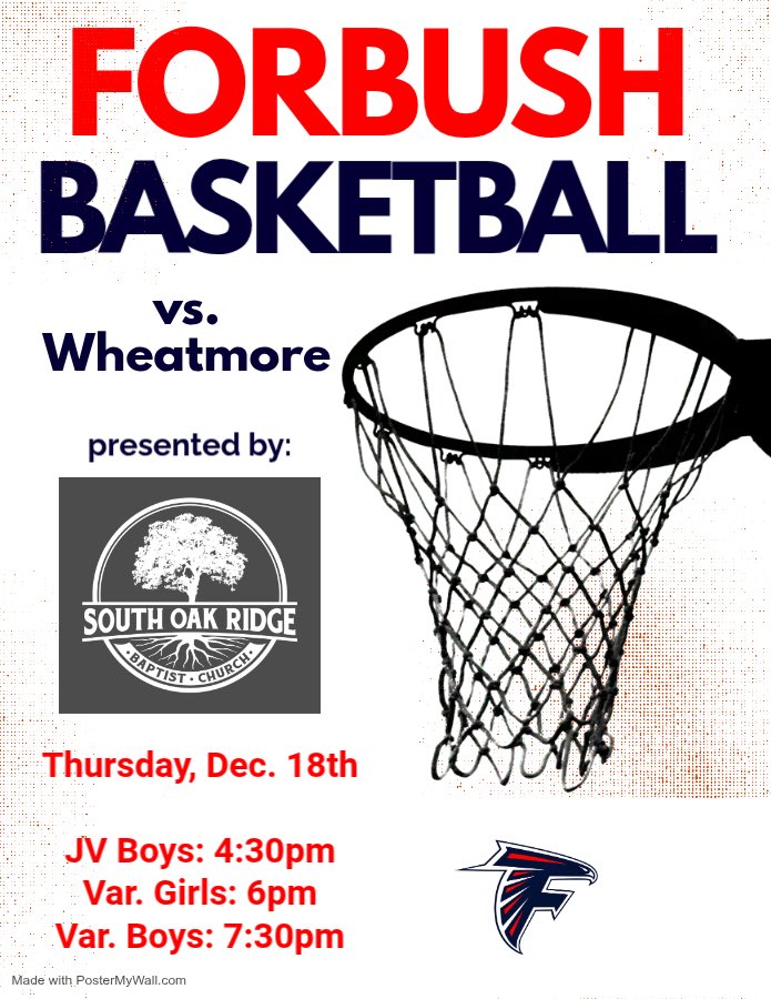 ForbushABC's tweet image. It’s a Forbush Basketball Gameday presented by South Oak Ridge Baptist Church! Go Falcons!