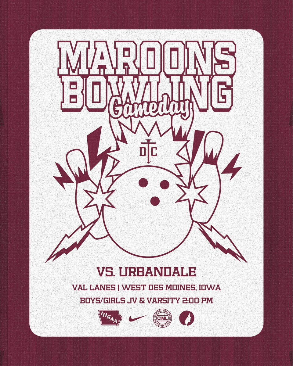 MaroonsBowling's tweet photo. GAMEDAY!
SENIOR NIGHT! Come out to Val and support our 14 great seniors!
Vs. @UrbandaleJHawks
Boy & Girls JV/V
📍Val Lanes, West Des Moines
🕐 2:00 PM
📈 https://t.co/XaciBaKeOg
@MaroonCrew
#HolyRollers https://t.co/RZfded2tdP
