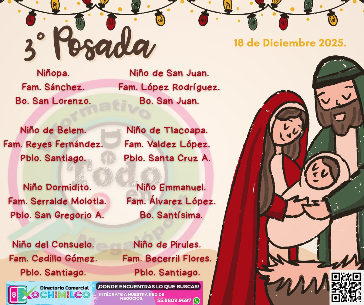 🪅 #Posadas2025 |• Les compartimos las Posadas del día de hoy. Anticipa tu transitar en las zonas de las festividades. Disfruta en familia.

#𝗘𝗻𝘁𝗲́𝗿𝗮𝘁𝗲 #𝗖𝗼𝗺𝗽𝗮𝗿𝘁𝗲 #𝗗𝗲𝗧𝗼𝗱𝗼𝗘𝗻