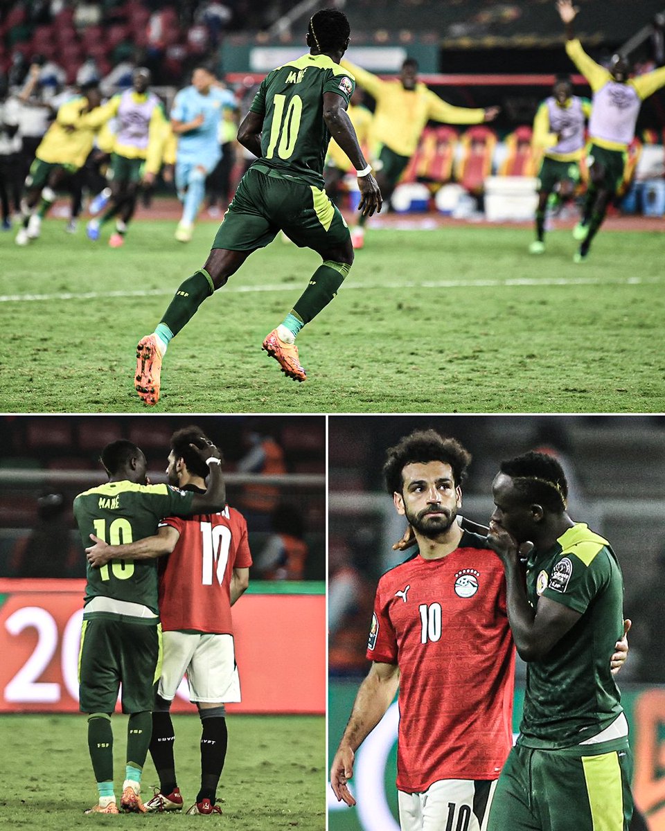 ESPNAfrica's tweet photo. 🏆 AFCON Final 2021: Sadio Mané scores the winning penalty for Senegal.
 
Instead of celebrating, his first instinct was to console his then-Liverpool teammate Mohamed Salah after Egypt’s defeat 🫂 https://t.co/bhASxOTInJ
