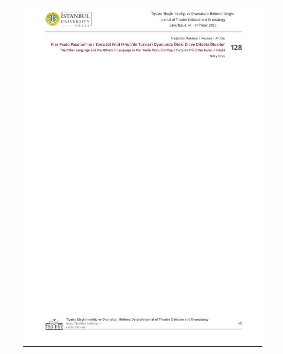 ted_jtcd's tweet photo. Tiyatro Eleştirmenliği ve Dramaturji Bölümü Dergisi'nin 41. sayısı yayında.

The 41st issue of the Journal of Theatre Criticism and Dramaturgy is out.

You can access online via the link: https://t.co/in2hbO5USa https://t.co/ygX3wZ1IIq