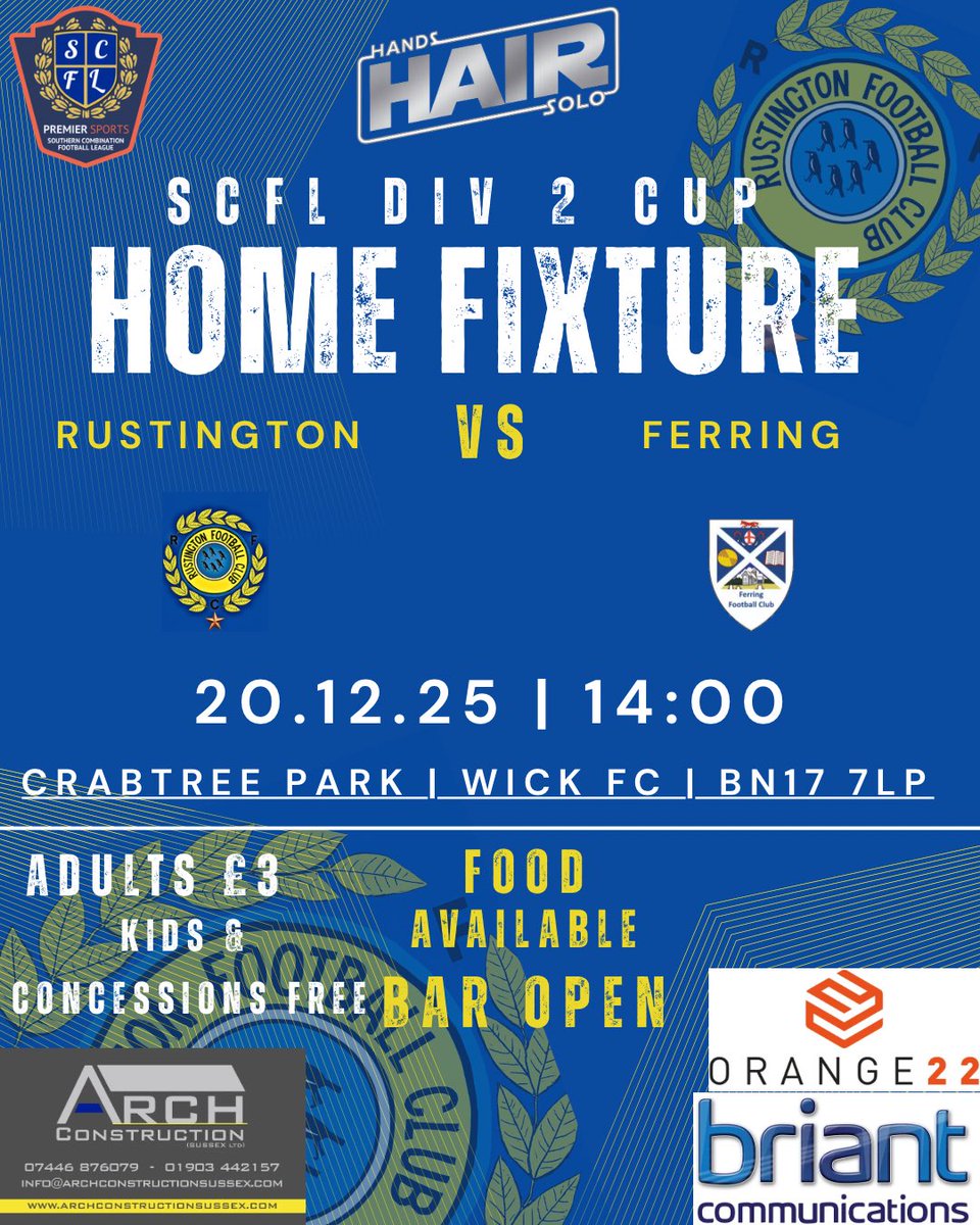 The first team is in the div 2 Cup against <a href="/_FerringFC/">Ferring FC</a> at home at 2pm at  Home (Wick Fc) 

The reserves at home at jubilee rec against <a href="/eastdeanfc/">East Dean Football Club</a> at 2pm 

Come and support the blues there last game before Christmas 

#blues #scfl