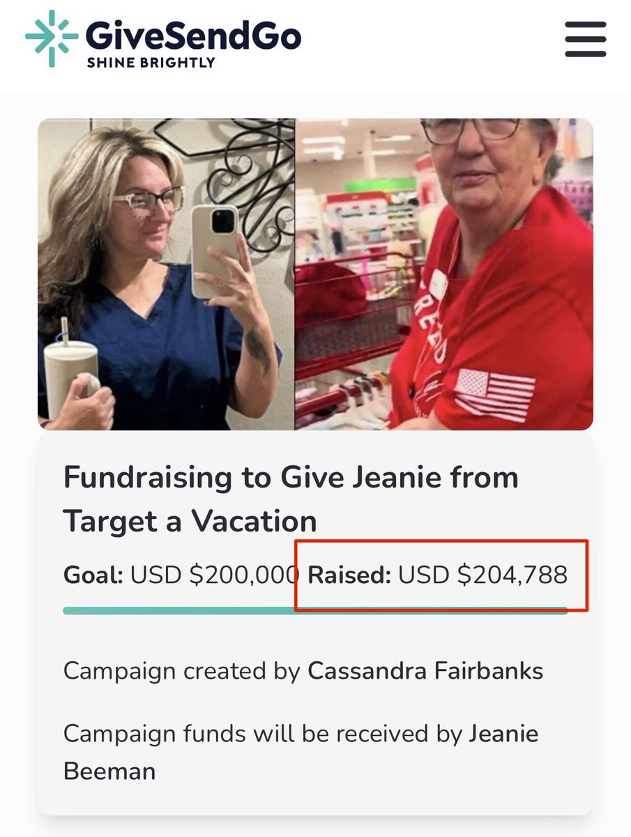 Wow. Jeanie’s GiveSendGo has surpassed $200,000. 

She deserves every bit of support coming her way. 🙏🏻🇺🇸

Give here: givesendgo.com/JeanieFromTarg…