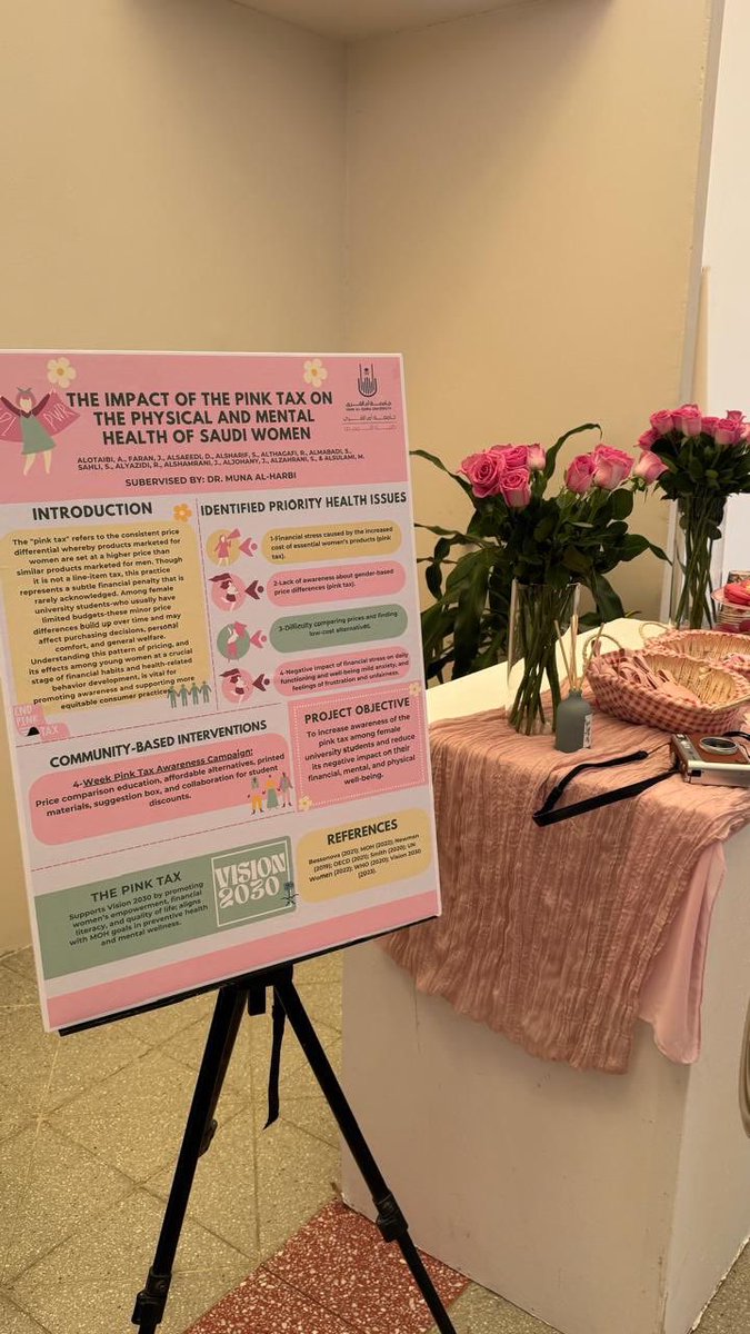 17 December 
مشروعنا بعنوان "Pink Tax " لمقرر تمريض صحه المجتمع تحت إشراف افضل دكتوره منى الحربي 🩷
تجربه جميله وباذن الله انها البدايه والقادم افضل 🎀