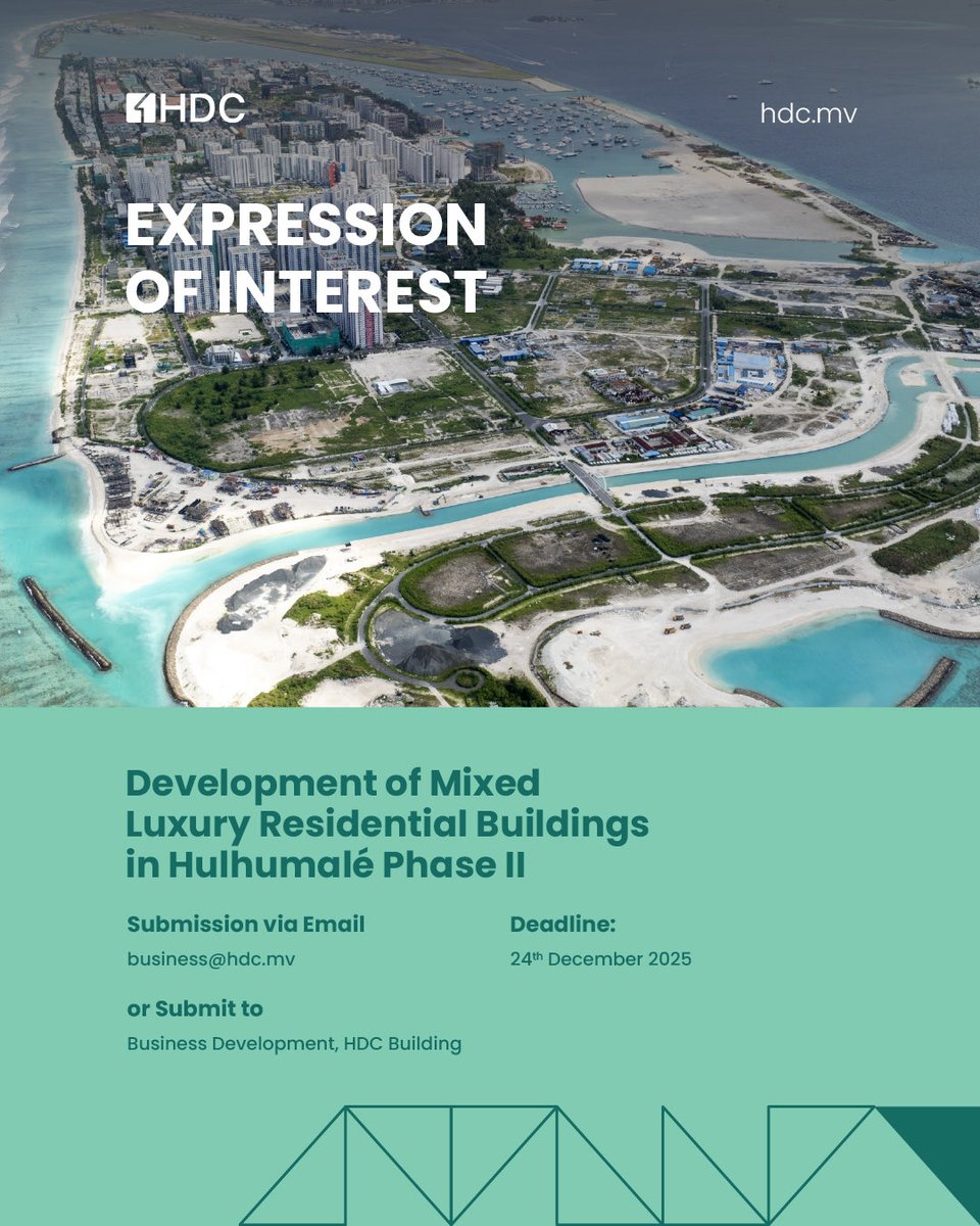 Invitation for EOI - Development of Mixed Luxury Residential Buildings in Hulhumalé Phase 2

More details at: hdc.mv/announcements/…

#withHDC