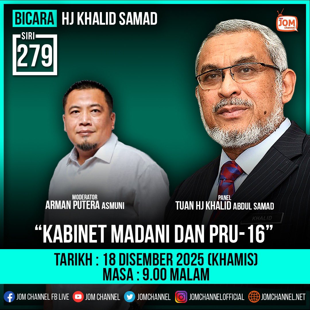 Jomchannel's tweet photo. [LIVE NOW]

BICARA HJ KHALID SAMAD (SIRI 279)

"KABINET MADANI DAN PRU-16"

YouTube : https://t.co/kquMfehQ2C
FB : https://t.co/sRZiKdAx0u

@pakatanharapan_ @PartiAmanah @KhalidSamad https://t.co/a3dRcNLxtB