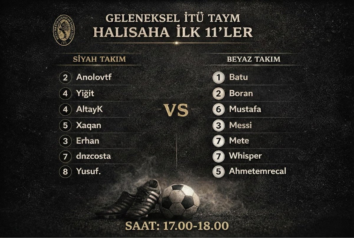 🔥🔥 MATCHDAY 🔥🔥

BUGÜN SADECE MAÇ YOK.
BUGÜN İNANÇ VAR.

Sahada 14 kişi,
arkasında koskoca itü taymı!

🏟️ İTÜ Gümüşsuyu Spor Kompleksi
⏰ 17.00

Haydi ayağa!
Haydi tek ses!
Haydi ZAFERE! 💪🔥

#MATCHDAY
#OmuzOmuza
#gfk