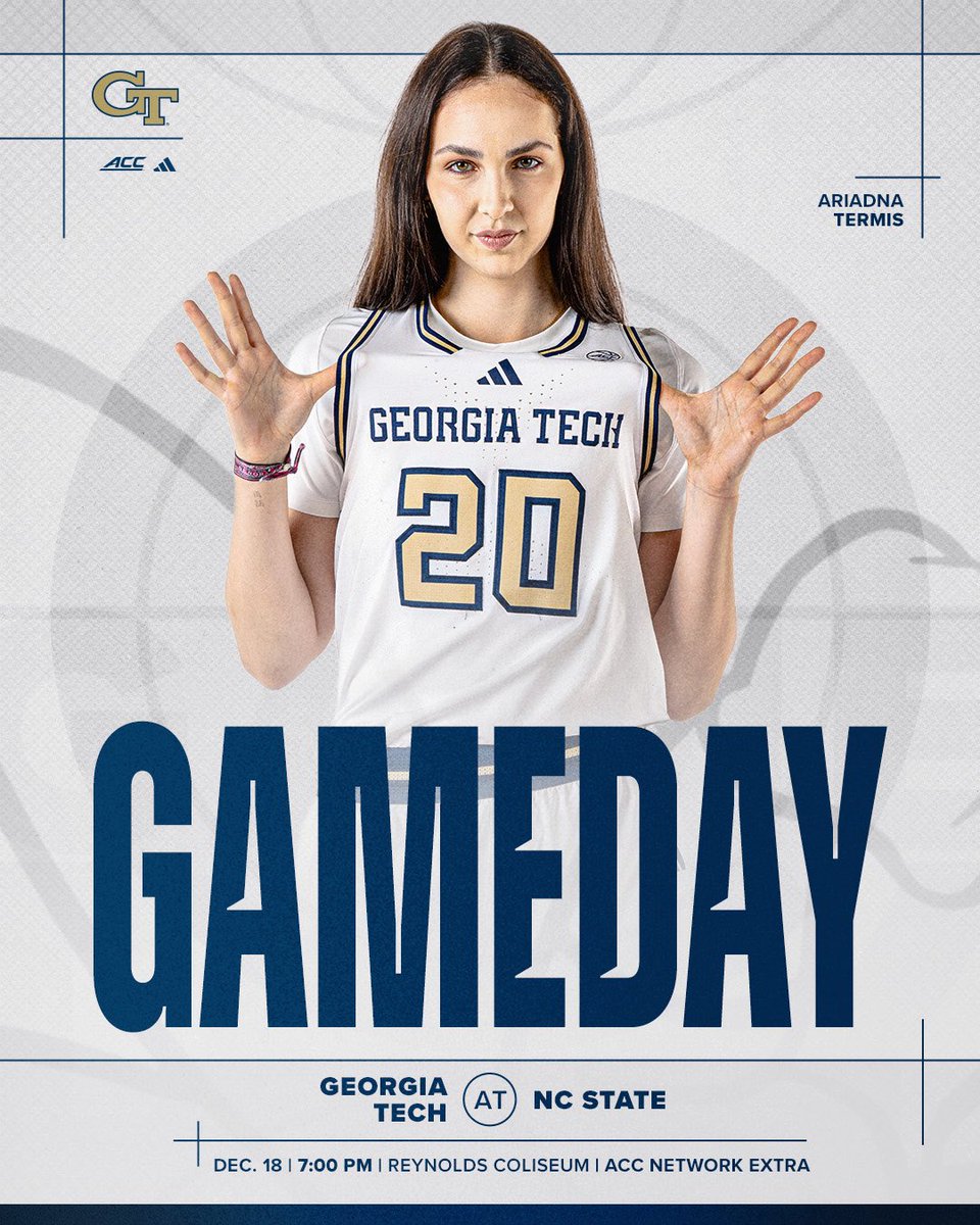 GTWBB's tweet image. GAMEDAY 🗣️

🆚 NC State
⌚️ 7:00 PM
🛣️ Reynolds Coliseum
📺 ACCNX
📊 buzz.gt/WBBLIVE2526

#StingEm🐝
