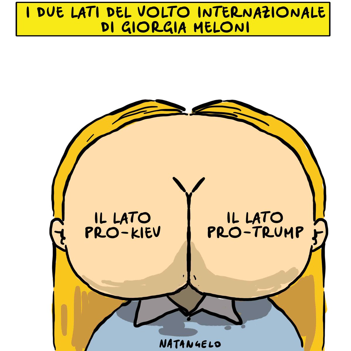 NatangeloM's tweet image. la doppia faccia - la mia vignetta per Il Fatto Quotidiano oggi in edicola

#meloni #vignetta #fumetto #satira #ilfattoquotidiano #natangelo