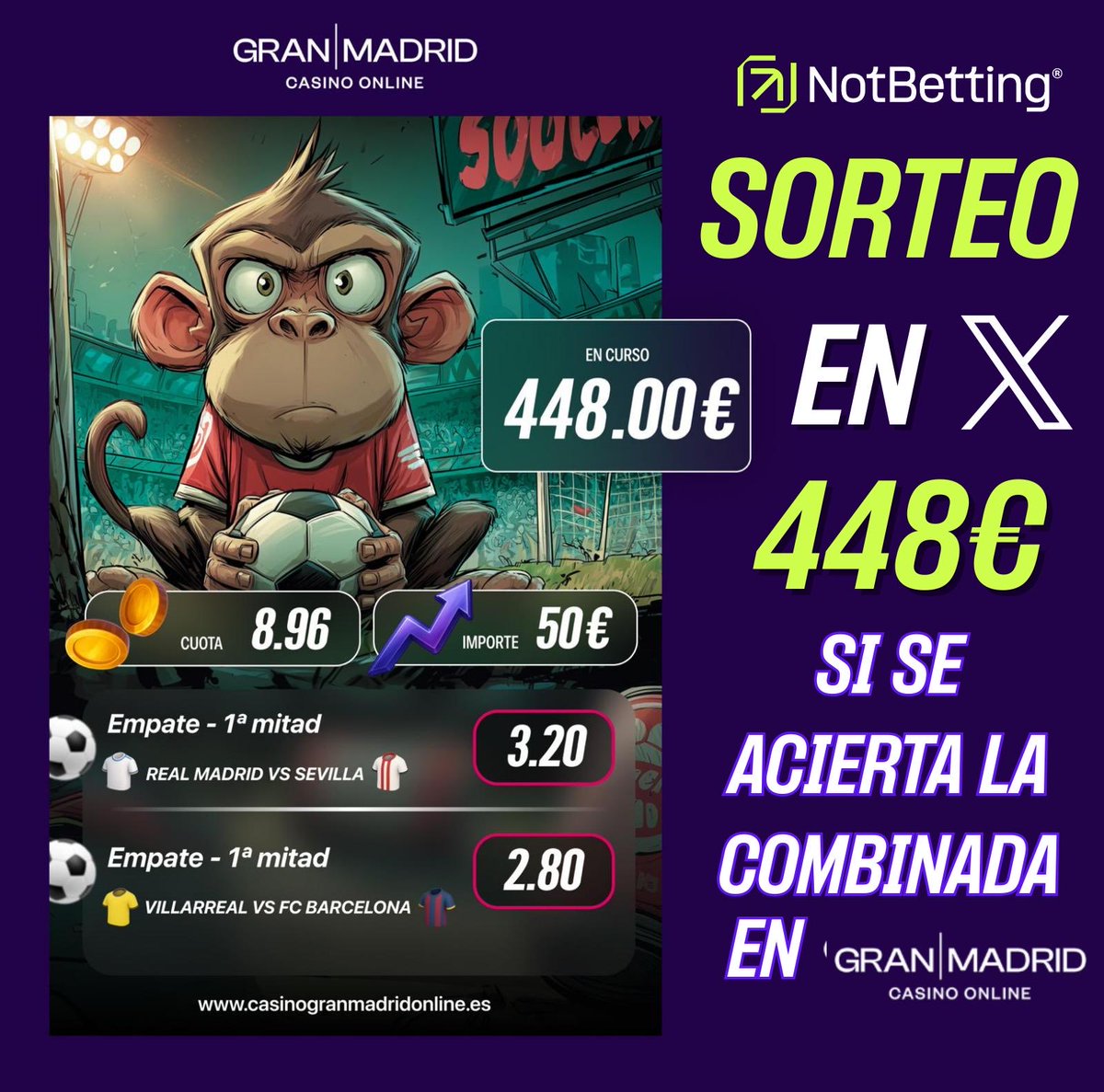 ⚽🔥 ¡SORTEO DE 448€! 🔥⚽

Gracias a Gran Madrid lanzamos un SORTEO ÉPICO💰
👉 Si nuestra combinada se acierta, el ganador se lleva 448€ DIRECTOS AL BOLSILLO 💸

Solo tienes que:
1️⃣ Seguir a 👉 <a href="/GranMadridES/">Gran Madrid | Casino Online</a>

2️⃣ Dar RT + ❤️ Me Gusta a este tweet

⚡ Dos pasos sencillos, un