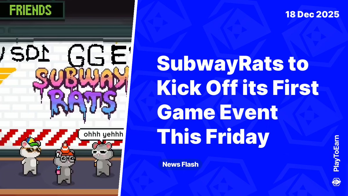SubwayRats to Kick Off its First Game Event This Friday With USDC Giveaway 📰

<a href="/SubwayRatsNft/">SubwayRats</a> will run its first multiplayer game event on Dec 19. Players who show up at the Main Station will get $1 USDC live from the dev team. No NFT or gas fees is required

Read more 🧵