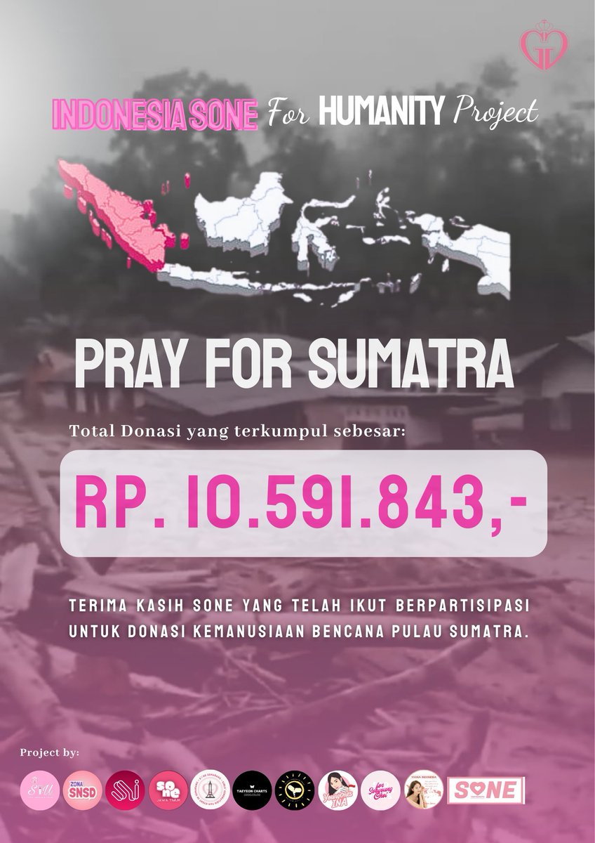 [UPDATE DONASI] INDONESIA S♡NE FOR HUMANITY
Hebatnya kekuatan cinta dari S♡NE untuk saudara kita di Sumatra~
✨ Total donasi Rp10.591.843,- telah sampai ke tangan yang tepat melalui AIMI Aceh &amp; AIMI Sumut
​Semoga bantuan ini dapat meringankan beban para penyintas banjir bandang