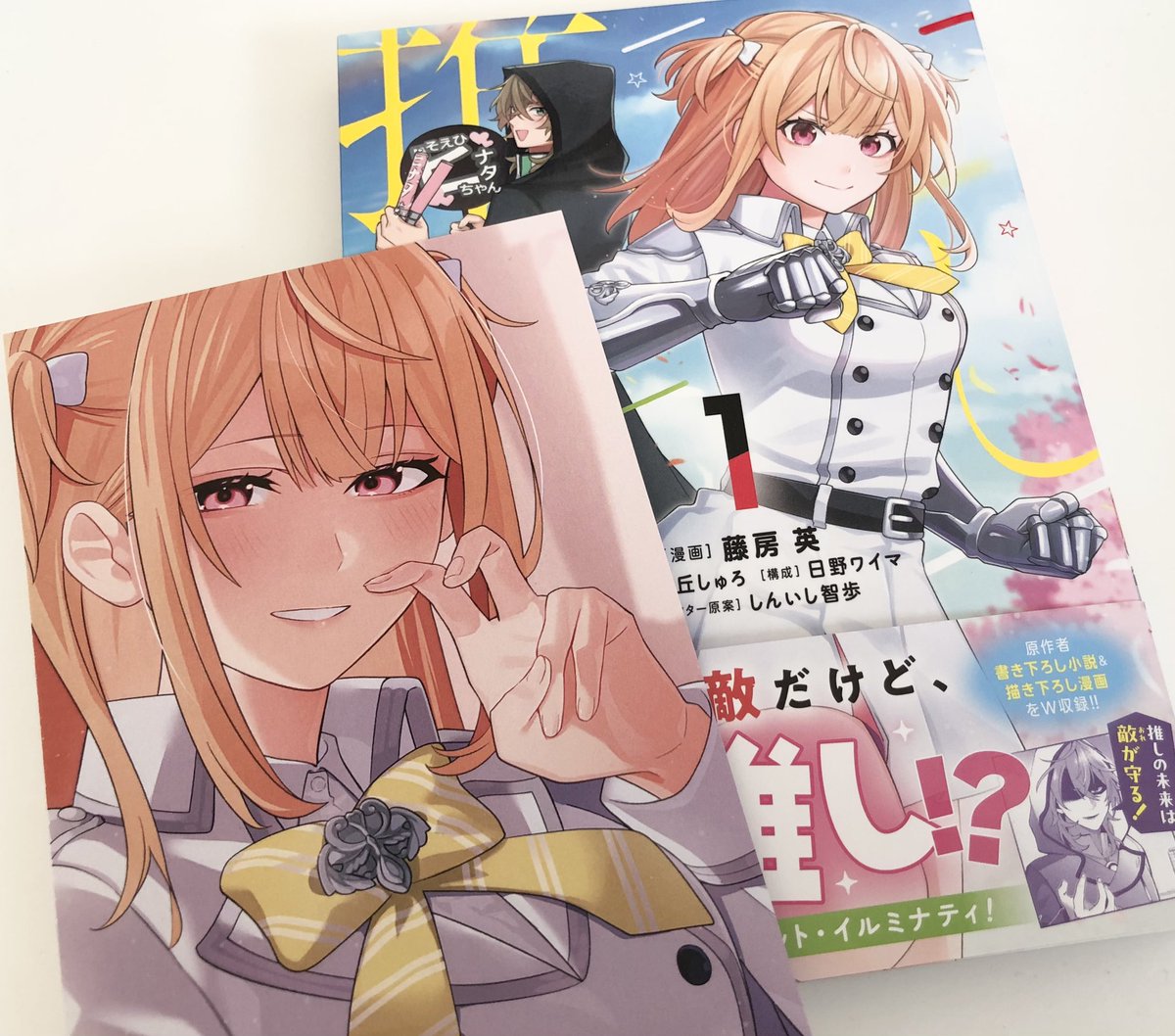 Azuki_Minagi's tweet photo. 『推しの敵なったので』のコミカライズ版1巻届いた🎶
TOブックスオンラインストア特典の描き下ろしポストカード、へにゃピースのヒナタちゃんでかわいい🫶 https://t.co/pOHaubOe1A