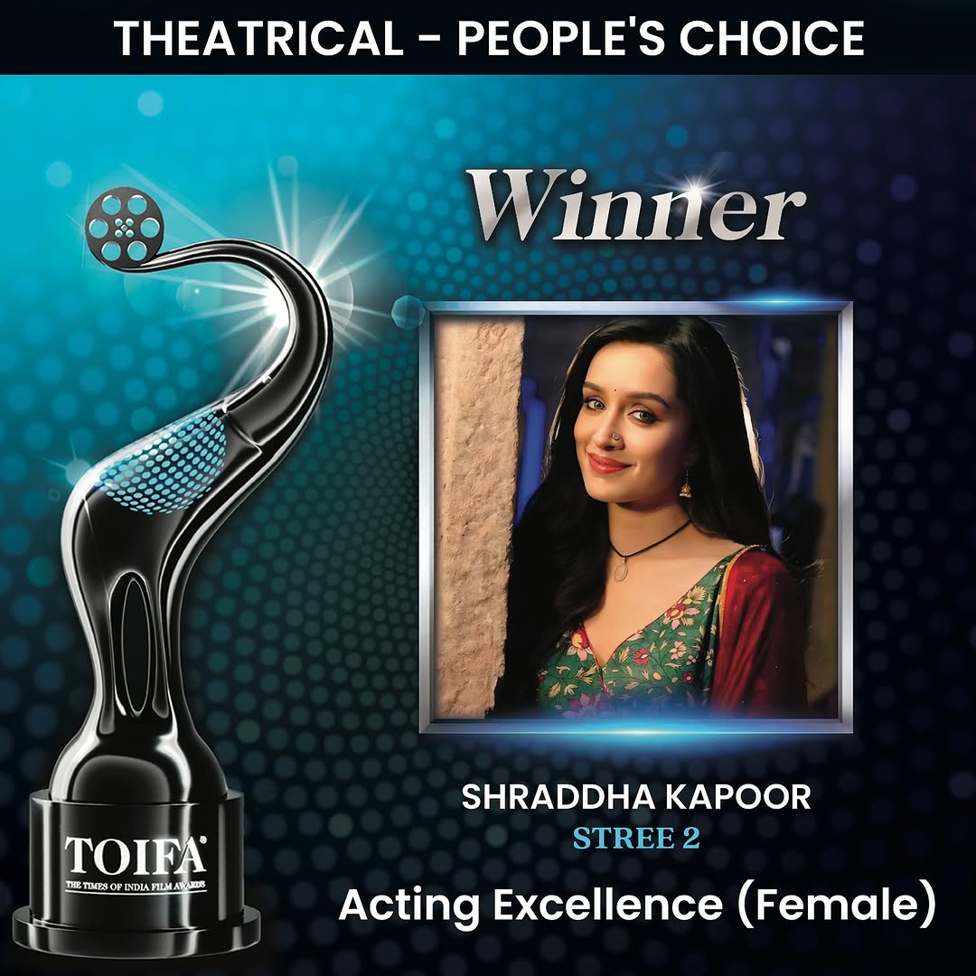 NaturallySree's tweet photo. #TOIFA WINNER: #ShraddhaKapoor https://t.co/GgZdPGgD5B