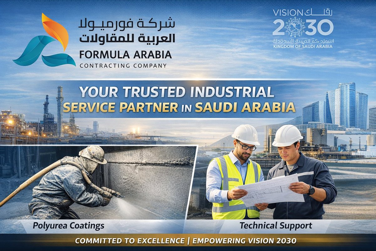 FormulaArabia's tweet photo. Proud to support Saudi Arabia’s industrial sector with world-class Polyurea Coatings and reliable Technical Support services.

Formula Arabia is committed to delivering safety, quality, and performance on every project — empowering Vision 2030 with advanced industrial solutions. https://t.co/ePiCCuIwgM