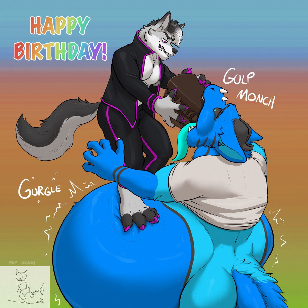 Birthday time once more... Thanks everyone for a wonderful year and the birthday messages, you're all amazing! 🎂🥳🥂🍰🧁🩵 

Surprise Birthday art by the amazing <a href="/okami_master/">𝕆𝕜𝕒𝕞𝕚</a> and featuring lovely SkyAce !

Also posting the one from last year because I forgot to upload it.. uwu