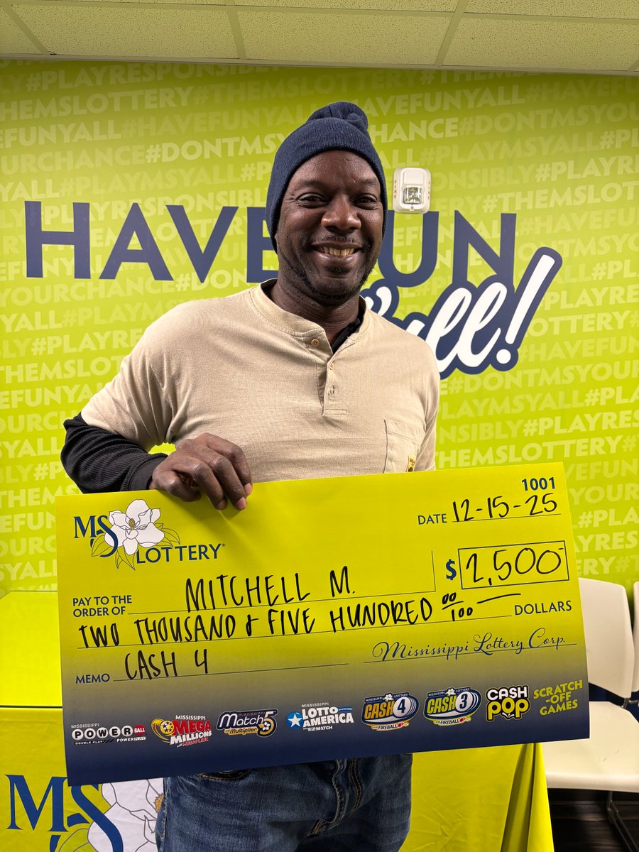TheMSLottery's tweet photo. π° Winner Alert π°
Shout out to Mitchell M. from Forest! He won $2,500 on a Cash 4 ticket! π Mitchell said he loves our daily draw games like Cash 3, Cash 4 and Cash Pop! He purchased his winning ticket from Red Apple Texaco in Forest. Great win, Forest! #HaveFunYall https://t.co/17zZGRymUc