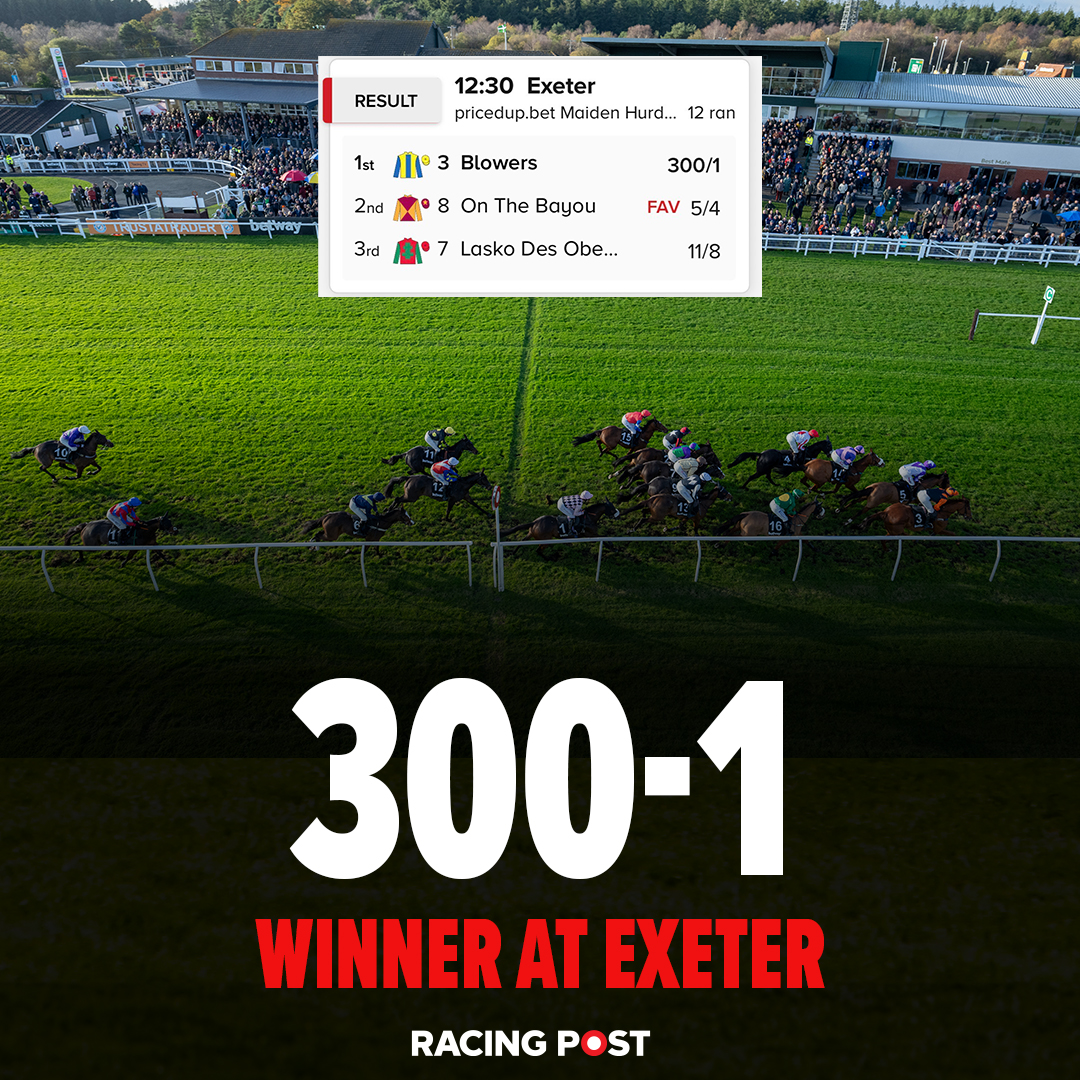 RacingPost's tweet photo. Blowers sets a new modern-day British record with a remarkable 300-1 victory at Exeter 🤯 https://t.co/FoN1OVX7u4
