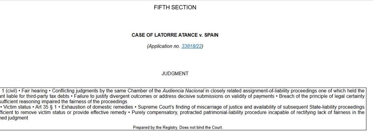 18/12 Sentencia #TEDH Latorre Atance c. España Violación art. 6.1 #CEDH Sentencias contradictorias dictadas por la misma Sala casos idénticos y  falta de motivación suficiente en respuesta a un argumento decisivo. Texto completo hudoc.echr.coe.int/fre?i=001-2475…