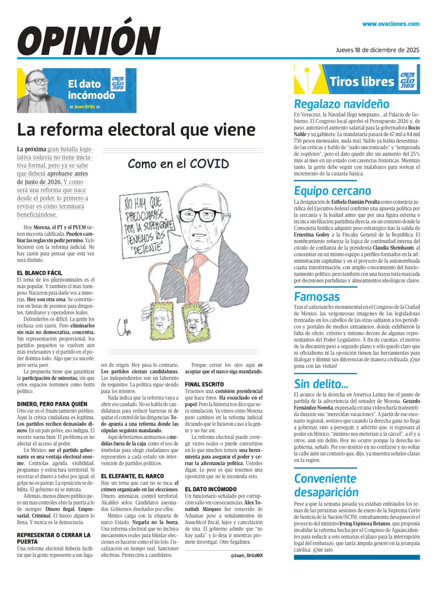 🗳️📌 LA REFORMA ELECTORAL QUE VIENE

Todavía no hay iniciativa, pero tiene que aprobarse antes de junio de 2026.

Un tema estrella será eliminar plurinominales.

Suena popular, pero no es tan simple.

Sí, hoy son premios para cúpulas.

Pero quitarlos sin un reemplazo deja a las