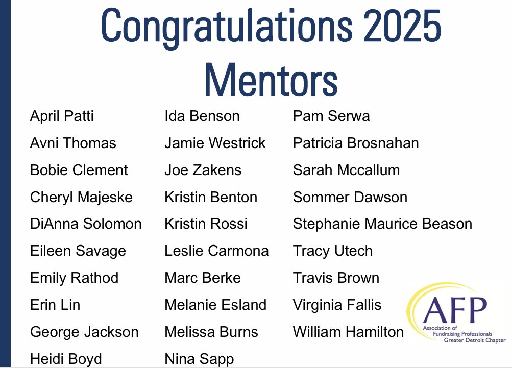 A huge thank you to our 2025 AFP Greater Detroit Chapter Marjorie S. Fisher Fellows Mentors and the Max M. &amp; Marjorie S. Fisher Foundation for their longstanding support of emerging philanthropic leaders in our community!

#AFPDET #AFPMentorship #DetroitPhilanthropy #AFPDetroit