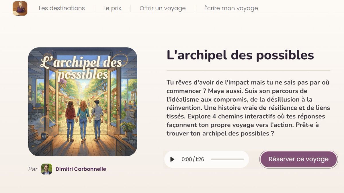 🎧 ✨🎁 Mon premier livre #audio : #Archipel_des_possibles. À quelques jours de Noël, je suis heureux de partager avec vous mon premier livre audio interactif. Plongez dans l'univers de Maya, son héroïne. A écouter, à vivre ou à offrir ! (Lien : lapause.ai/travels/l-arch… )