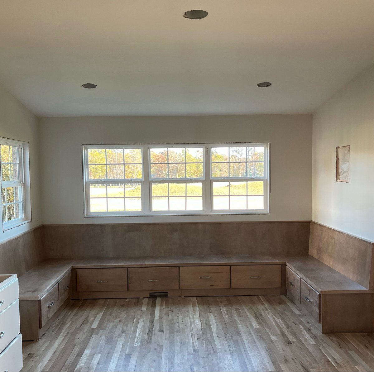 DreamHomeBuild's tweet photo. Something different. Custom Built in seating for 10 in process. #kitchenremodelingcharlotte https://t.co/VKykZQdvCR