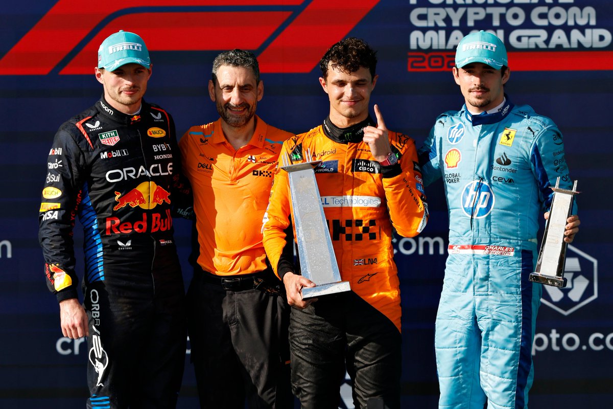 F1GuyDan's tweet image. Max Verstappen &amp;amp; Charles Leclerc haven't shared a front row start since Lando Norris won his first Formula 1 race (Miami 2024).

Lando &amp;amp; McLaren may have ended an era in Miami last year.