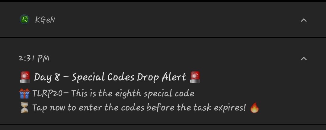 LEKZY709's tweet image. Day 8 - special code for @KGeN_IO 

Eighth code - TLRP20