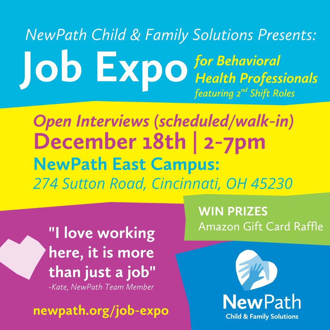 NewPathFamily's tweet image. NewPath's #JobExpo for #BehavioralHealth Professionals is TODAY! #OpenInterviews for rewarding #CareerOpportunities and #Internships! 💙 #mynewpath
.
Event Details: newpath.org/job-expo/